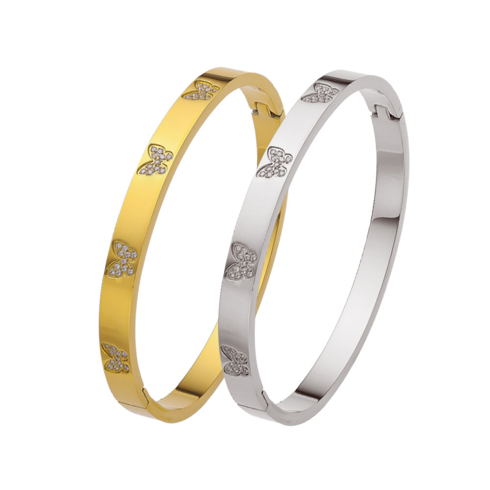 Wholesale All-match Fashion Diamond Butterfly Titanium Steel Bracelet